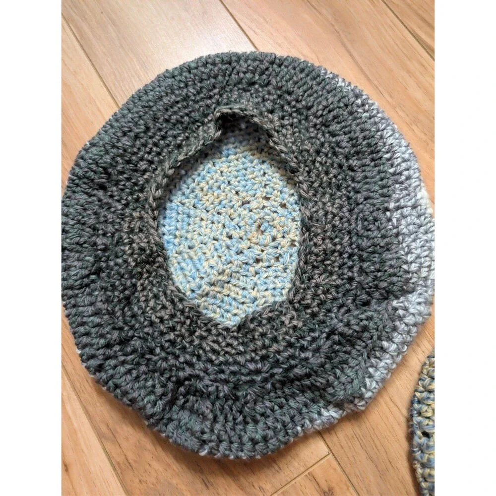 Bundle of 2 Handmade Crochet Beret Hats - French Artist Slouchy Tams - Blue